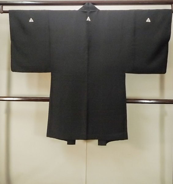 Photo2: P0526G Vintage Japanese kimono Black Men's Haori for men / Silk. Temple, The Emperor's Enthronement Ceremony (Grade C) (2)