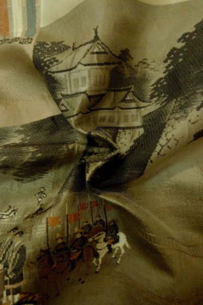 Photo20: P0526G Vintage Japanese kimono Black Men's Haori for men / Silk. Temple, The Emperor's Enthronement Ceremony (Grade C) (20)