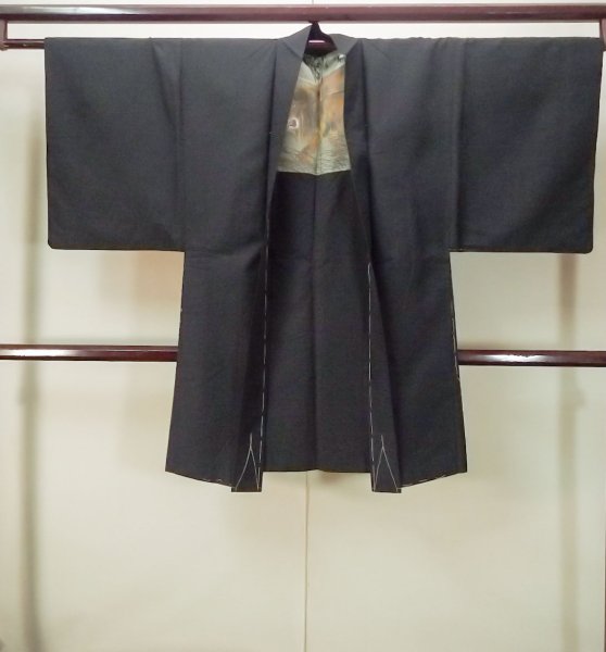 Photo1: Mint P0526H Vintage Japanese kimono Bluish Brown Men's Haori for men / Silk. Abstract pattern (Grade A) (1)