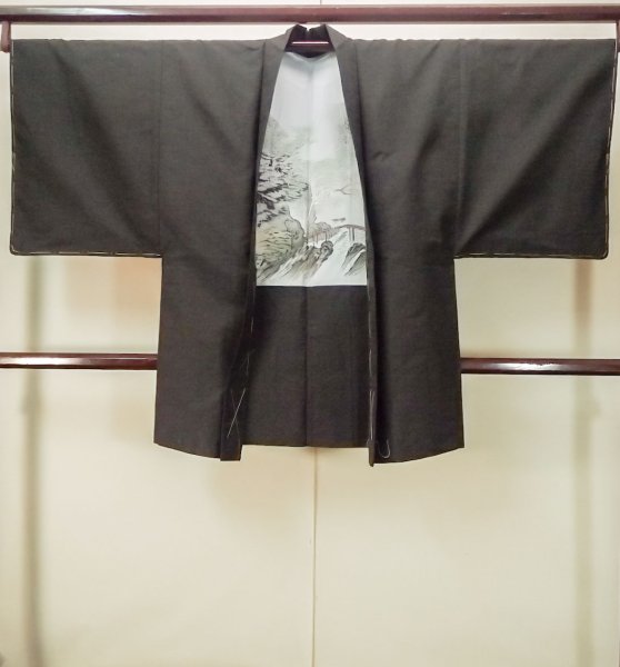 Photo1: Mint P0526I Vintage Japanese kimono Dark Brown Men's Haori for men / Silk. Tree (Grade A) (1)