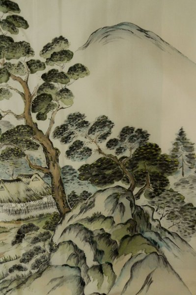 Photo16: P0526J Vintage Japanese kimono Brown OSHIMA-TSUMUGI for men / Silk. Pine tree/branch/needle (Grade B) (16)