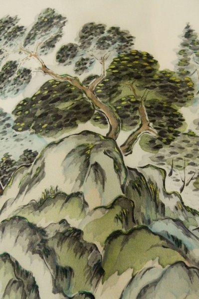 Photo18: P0526J Vintage Japanese kimono Brown OSHIMA-TSUMUGI for men / Silk. Pine tree/branch/needle (Grade B) (18)