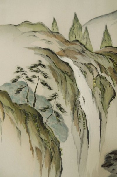Photo19: P0526J Vintage Japanese kimono Brown OSHIMA-TSUMUGI for men / Silk. Pine tree/branch/needle (Grade B) (19)