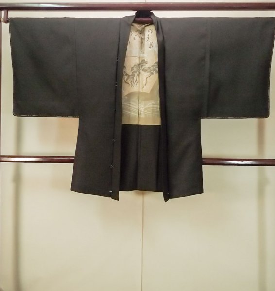 Photo1: Mint P0526K Vintage Japanese kimono Black Men's Haori for men / Silk. Tree (Grade A) (1)