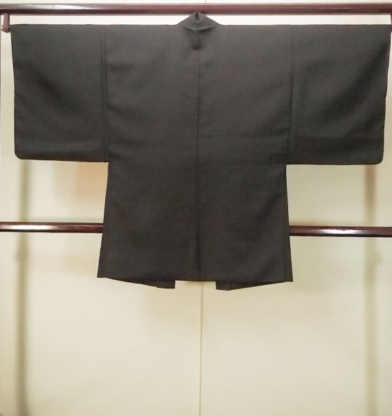Photo2: Mint P0526L Vintage Japanese kimono Black Men's Haori for men / Silk. Pine tree/branch/needle (Grade A) (2)