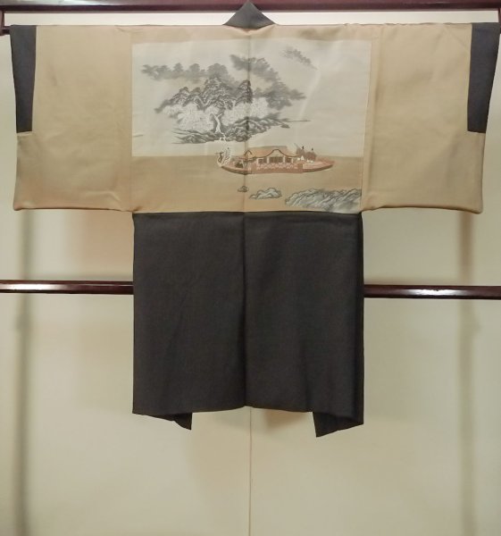 Photo3: P0526M Vintage Japanese kimono Black Men's Haori for men / Silk. Mountain (Grade A) (3)