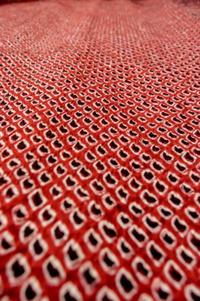 Photo6: P0526P Vintage Japanese kimono Red HAORI short jacket for women / Silk. Dapple pattern (Grade B) (6)