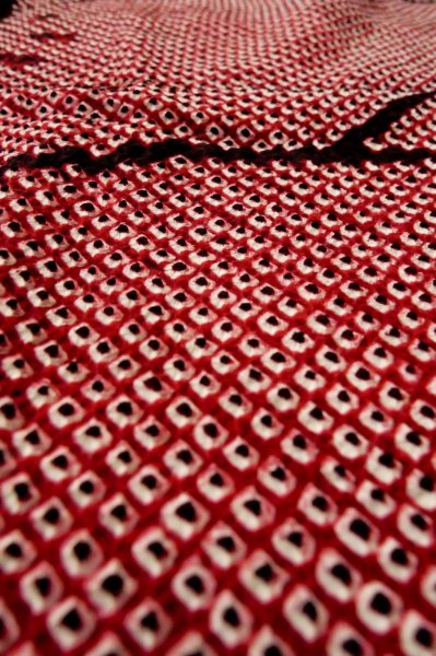 Photo10: Mint P0526Q Vintage Japanese kimono Red HAORI short jacket for women / Silk. Dapple pattern (Grade A) (10)