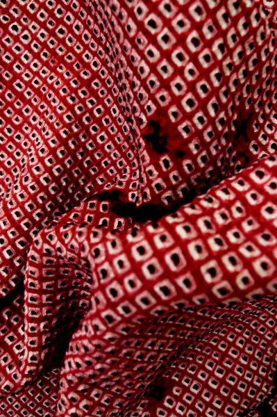 Photo11: Mint P0526Q Vintage Japanese kimono Red HAORI short jacket for women / Silk. Dapple pattern (Grade A) (11)