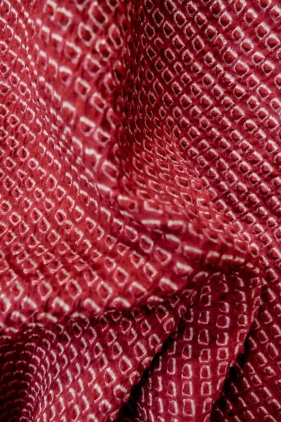 Photo8: Mint P0526R Vintage Japanese kimono Red HAORI short jacket for women / Silk. Dapple pattern (Grade A) (8)