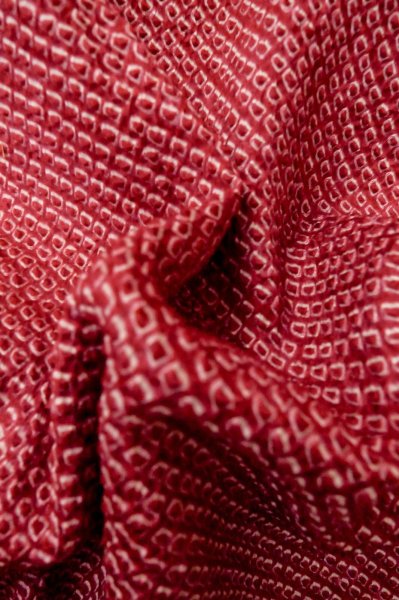 Photo9: Mint P0526R Vintage Japanese kimono Red HAORI short jacket for women / Silk. Dapple pattern (Grade A) (9)