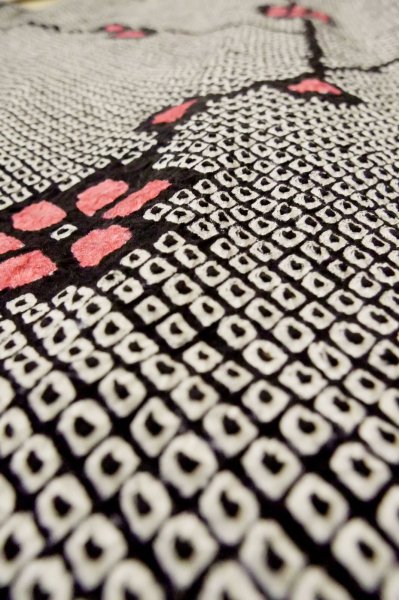 Photo9: Mint P0526S Used Japanese kimono Black HAORI short jacket for women / Silk. Dapple pattern (Grade A) (9)