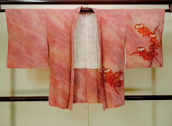 Photo2: Mint P0526W Used Japanese kimono Brownish Orange HAORI short jacket for women / Silk. Bamboo    (Grade B) (2)