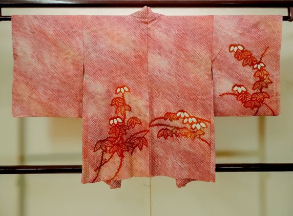 Photo3: Mint P0526W Used Japanese kimono Brownish Orange HAORI short jacket for women / Silk. Bamboo    (Grade B) (3)