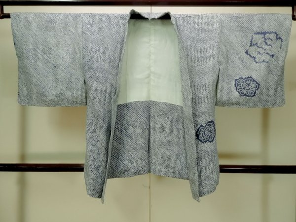 Photo2: Mint P0527A Used Japanese kimono Blue HAORI short jacket for women / Silk. Flower (Grade A) (2)