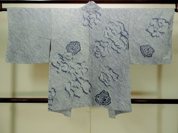 Photo3: Mint P0527A Used Japanese kimono Blue HAORI short jacket for women / Silk. Flower (Grade A) (3)