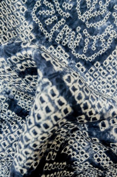 Photo11: Mint P0527A Used Japanese kimono Blue HAORI short jacket for women / Silk. Flower (Grade A) (11)