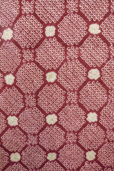 Photo1: P0527D Vintage Japanese kimono Purplish Dark Red HAORI short jacket for women / Silk. Octagons and squares (Grade C) (1)