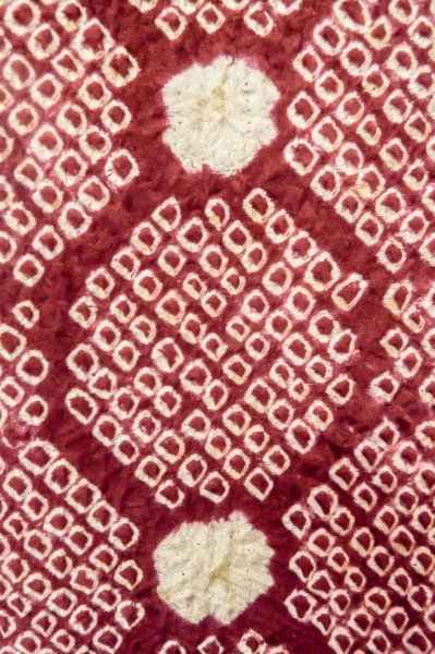 Photo4: P0527D Vintage Japanese kimono Purplish Dark Red HAORI short jacket for women / Silk. Octagons and squares (Grade C) (4)