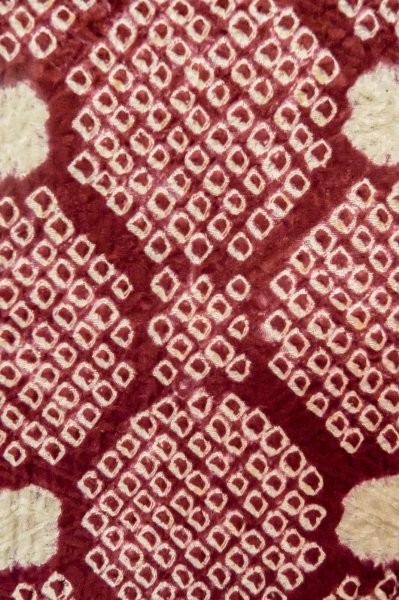 Photo5: P0527D Vintage Japanese kimono Purplish Dark Red HAORI short jacket for women / Silk. Octagons and squares (Grade C) (5)