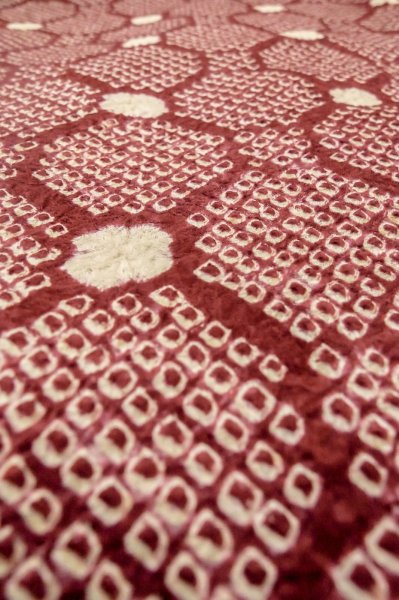 Photo8: P0527D Vintage Japanese kimono Purplish Dark Red HAORI short jacket for women / Silk. Octagons and squares (Grade C) (8)