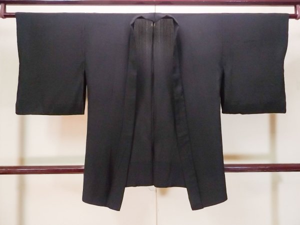 Photo1: P0602A Vintage Japanese kimono Black HAORI short jacket for women / Silk. Stripes (Grade B) (1)