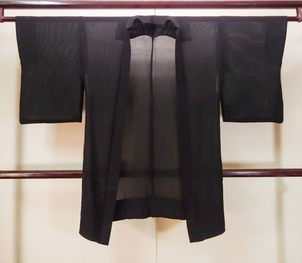 Photo1: P0602B Vintage Japanese kimono Black HAORI short jacket for women / Silk. Stripes (Grade B) (1)