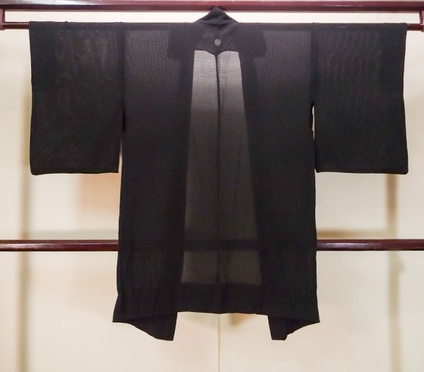 Photo2: P0602B Vintage Japanese kimono Black HAORI short jacket for women / Silk. Stripes (Grade B) (2)