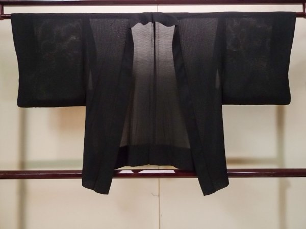 Photo1: P0602D Vintage Japanese kimono Black HAORI short jacket for women / Silk. Stripes (Grade C) (1)
