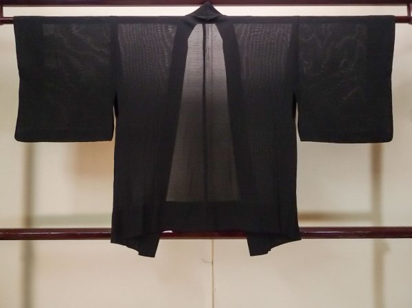 Photo2: P0602D Vintage Japanese kimono Black HAORI short jacket for women / Silk. Stripes (Grade C) (2)