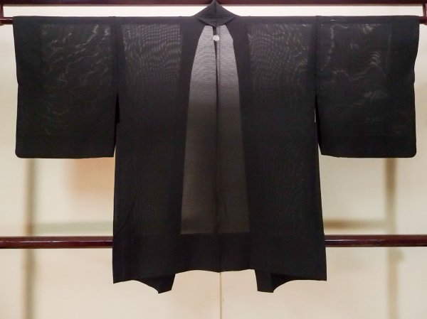 Photo2: Mint P0602I Vintage Japanese kimono Black HAORI short jacket for women / Silk. Stripes (Grade A) (2)