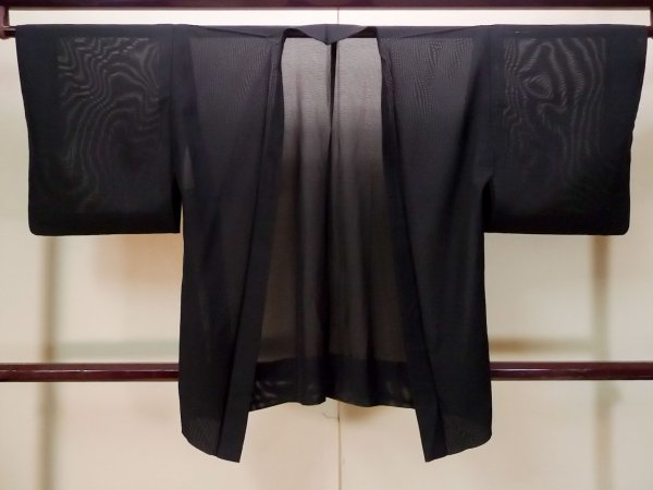Photo1: Mint P0602J Vintage Japanese kimono Black HAORI short jacket for women / Silk. Stripes (Grade A) (1)
