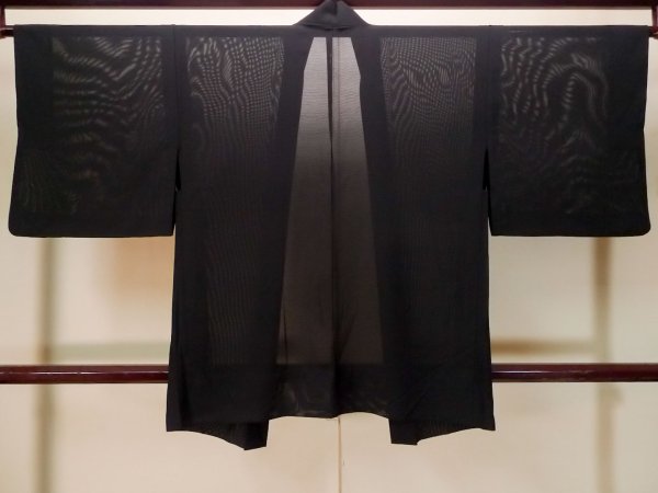 Photo2: Mint P0602J Vintage Japanese kimono Black HAORI short jacket for women / Silk. Stripes (Grade A) (2)