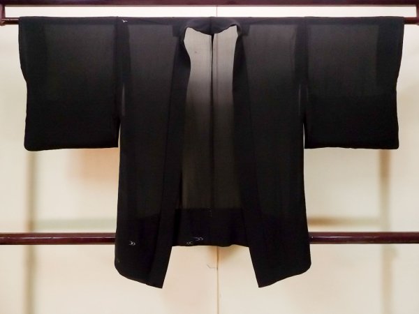Photo1: P0602L Vintage Japanese kimono Black HAORI short jacket for women / Silk. Bird (Grade B) (1)