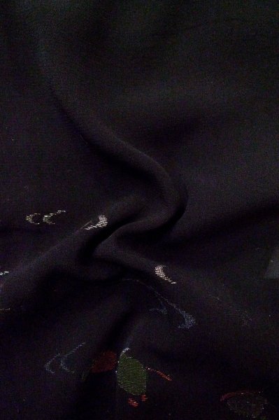 Photo13: P0602L Vintage Japanese kimono Black HAORI short jacket for women / Silk. Bird (Grade B) (13)