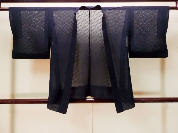 Photo1: P0602P Vintage Japanese kimono Dark Navy Blue HAORI short jacket for women / Silk. (Grade B) (1)