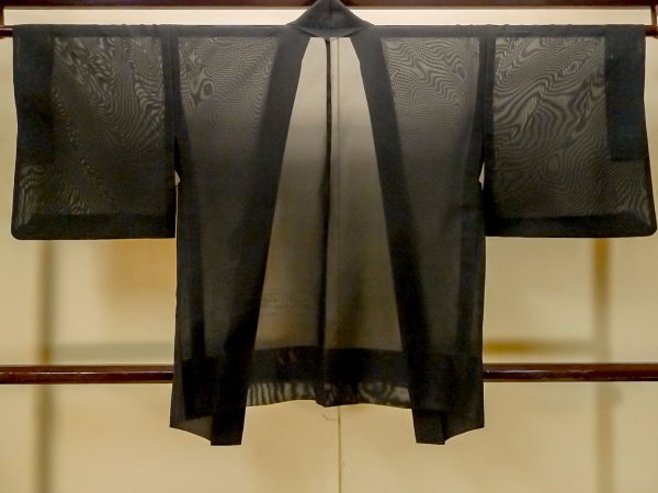 Photo2: Mint P0602T Vintage Japanese kimono Black HAORI short jacket for women / Silk. Tall grass (Grade A) (2)