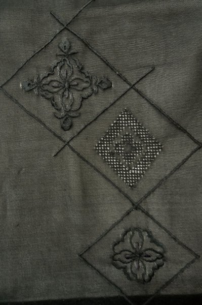Photo7: P0603A Vintage Japanese kimono Black HAORI short jacket for women / Silk. Diamond-shaped flowers (Grade B) (7)