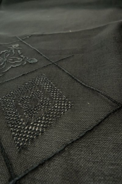 Photo8: P0603A Vintage Japanese kimono Black HAORI short jacket for women / Silk. Diamond-shaped flowers (Grade B) (8)