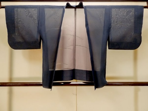Photo1: P0603C Vintage Japanese kimono Black HAORI short jacket for women / Silk. Grass (Grade B) (1)