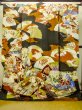 Photo2: P0616B Antique Japanese kimono Black FURISODE long-sleeved for women / Silk. Peony (Grade C) (2)