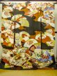 Photo3: P0616B Antique Japanese kimono Black FURISODE long-sleeved for women / Silk. Peony (Grade C) (3)