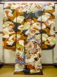 Photo4: P0616B Antique Japanese kimono Black FURISODE long-sleeved for women / Silk. Peony (Grade C) (4)