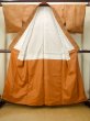 Photo3: P0616C Vintage Japanese kimono Grayish Orange TSUMUGI pongee for women / Silk. Plaid Checks (Grade B) (3)
