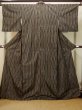 Photo2: P0616D Vintage Japanese kimono Black TSUMUGI pongee for women / Silk. Curved lines (Grade B) (2)