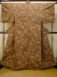 Photo2: P0616E Vintage Japanese kimono Pale Brown TSUMUGI pongee for women / Silk. Flower (Grade D) (2)