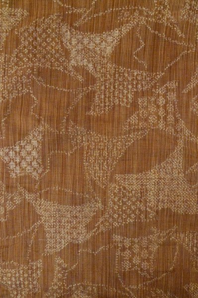 Photo4: P0616E Vintage Japanese kimono Pale Brown TSUMUGI pongee for women / Silk. Flower (Grade D) (4)