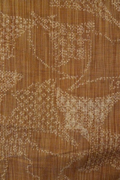Photo6: P0616E Vintage Japanese kimono Pale Brown TSUMUGI pongee for women / Silk. Flower (Grade D) (6)