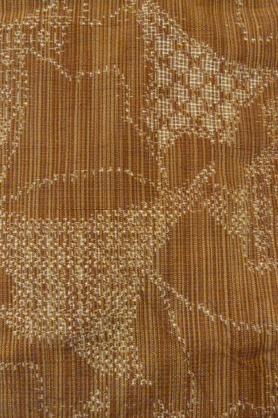 Photo1: P0616E Vintage Japanese kimono Pale Brown TSUMUGI pongee for women / Silk. Flower (Grade D) (1)