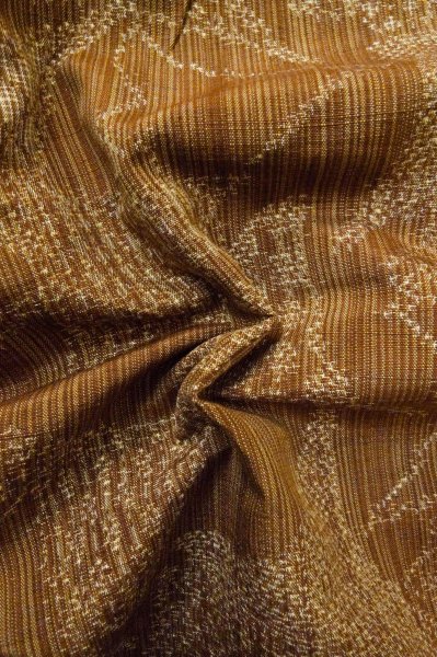 Photo12: P0616E Vintage Japanese kimono Pale Brown TSUMUGI pongee for women / Silk. Flower (Grade D) (12)